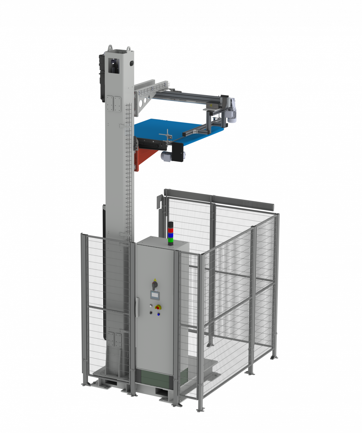Bag elevator ELV122 lifts bags to centralise bag packing (in split lines).