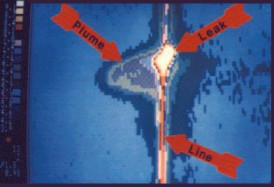 Maetud krossi naftatorustiku õhust termogramm, mis paljastab lekke põhjustatud pinnase saastumise