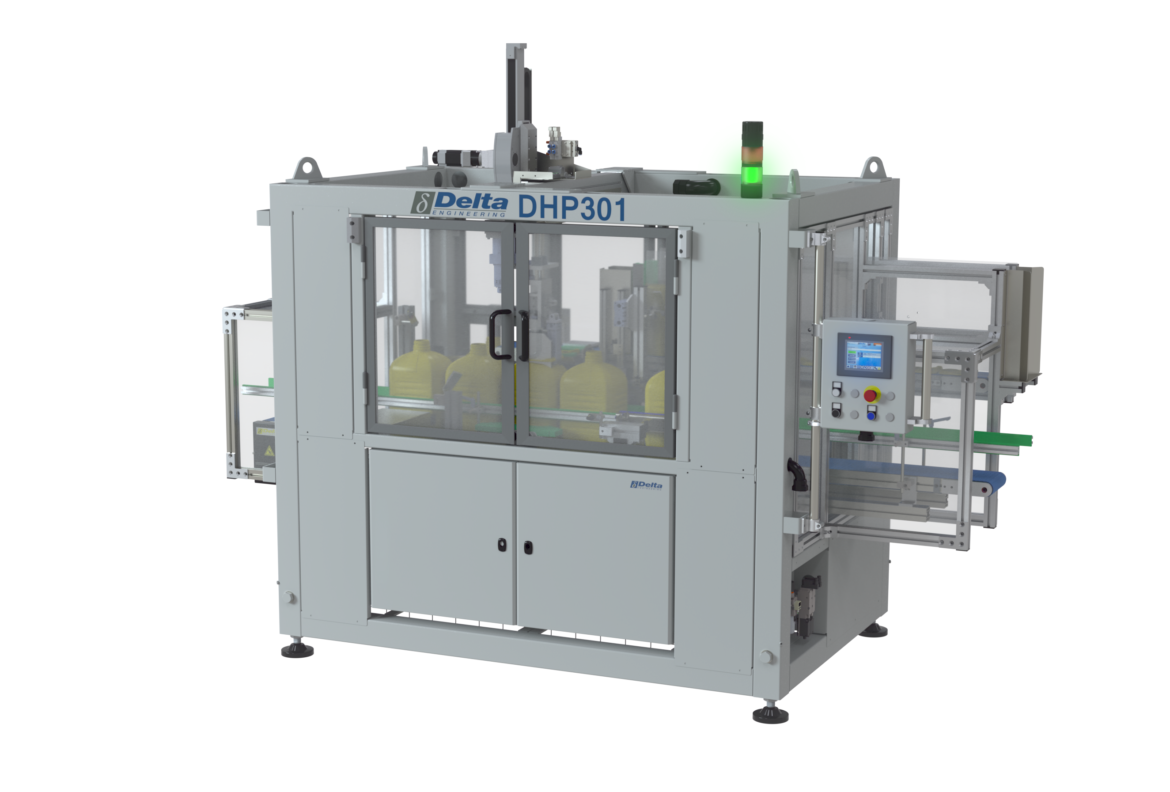 Handle applicator for plastic bottles DHP301 stackable handle design